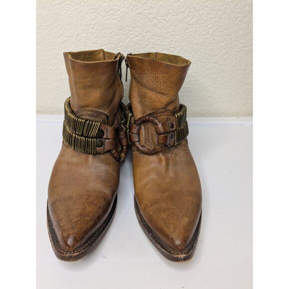 Freebird by Steven Evil Brown Leather Ankle Boot Bronze Hardwear Womens Size 9 - Picture 2 of 10
